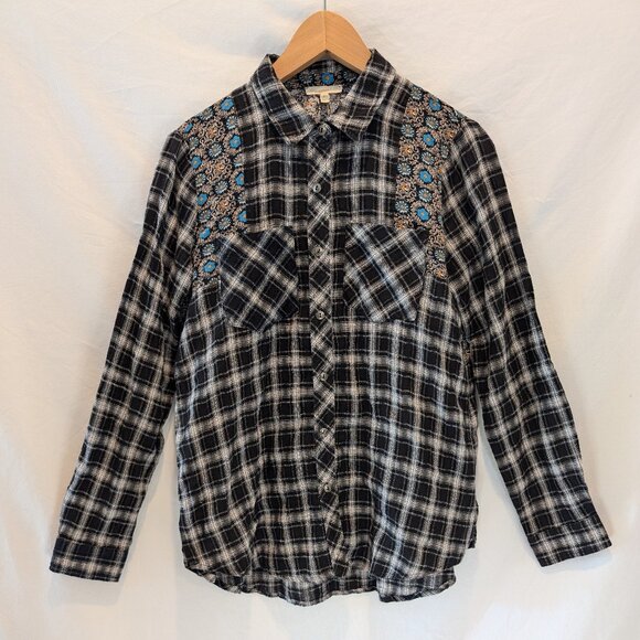 Mystree Plaid & Floral Pattern Button-Down Shirt - Picture 1 of 8